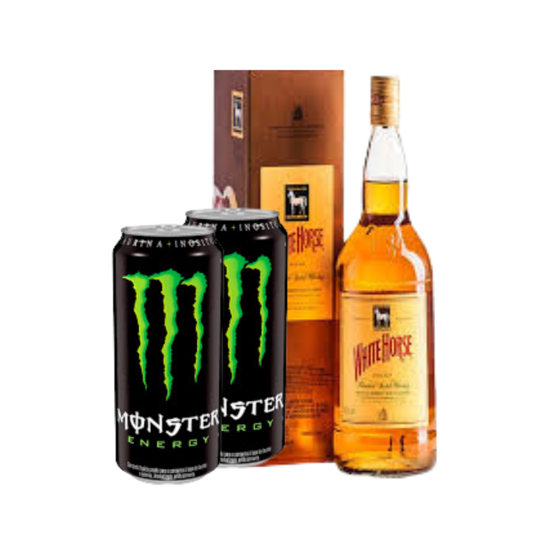 Combo Whisky Cavalo Branco 1L + 2 Monster 473ml