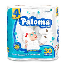 Papel Higiênico Paloma Neutro Folha simples 30mt C/4 Rolos