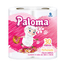 Papel Higiênico Paloma Perfumado Folha simples 30mt C/4 Rolos